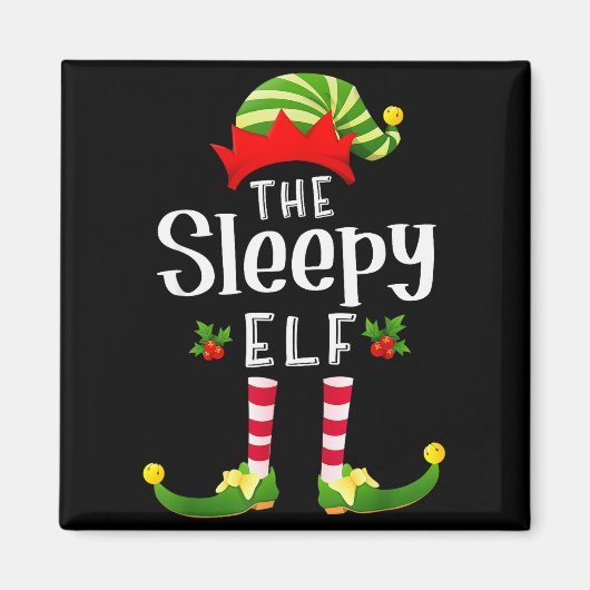 Sleepy Christmas Elf Matching Pajama X-mas Party Magneet (Voorkant)