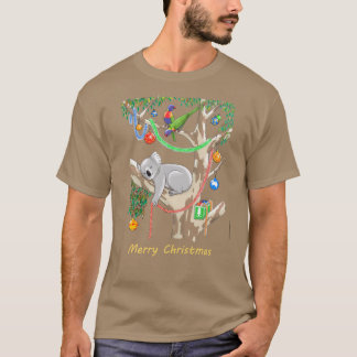 Sleepy Christmas Koala and Lorikeets T-shirt