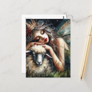Sleepy Fairy Queen en haar schapen Briefkaart