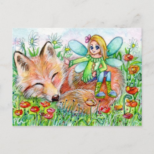 Sleepy Fox en Fairy Briefkaart (Voorkant)