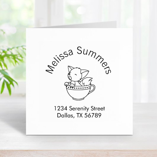 Sleepy Fox in een Teacup Arch Adres Rubberstempel