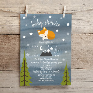 Sleepy Fox Mountains Waterverf Baby shower Kaart