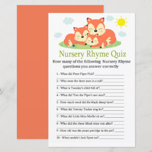Sleepy fox Nursery Rhyme Quiz baby shower game