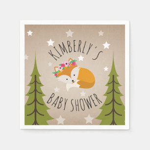 Sleepy Fox Stars + Bomen Bloemen Baby shower Servet