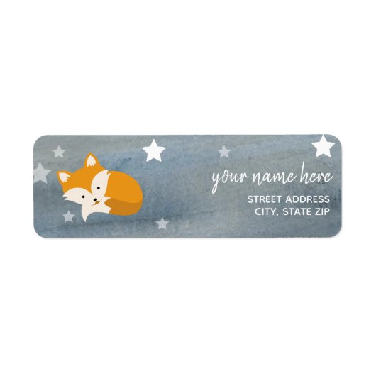 Sleepy Fox Stars Waterverf Baby shower Etiket (Voorkant)