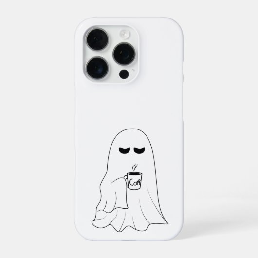 Sleepy Ghost with Coffee – Minimalist Cozy iPhone Hoesje (Achterkant)