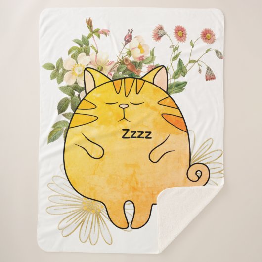 Sleepy Ginger Cat Sherpa Deken (Voorkant)
