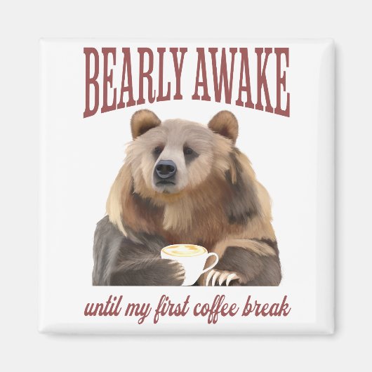 Sleepy Grizzly Beer Koffieliefhebbers Pun Magneet (Voorkant)