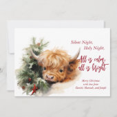 Sleepy Highland Cow Joyeuse carte de Noël (Devant)
