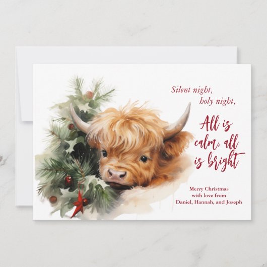 Sleepy Highland Cow Joyeux Carte photo de Noël (Devant)