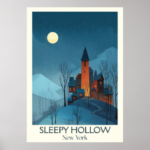Sleepy Hollow New York Vintage Spooky Village Art Poster