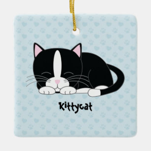 Sleepy Kat {Tuxedo Cat} Aangepaste versieringen Keramisch Ornament