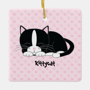 Sleepy Kat {Tuxedo Cat} Aangepaste versieringen Keramisch Ornament