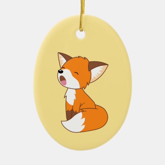 Sleepy Little Fox op Yellow Magnetic Keramisch Ornament (Voorkant)