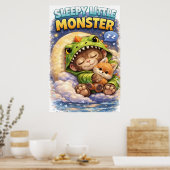 Sleepy Little Monster Cute Dino Poster (Cuisine)