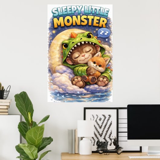 Sleepy Little Monster Cute Dino Poster (Bureau à domicile)