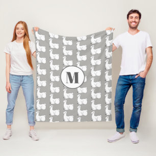 Sleepy Llamas en Grey   Monogram Fleece Deken