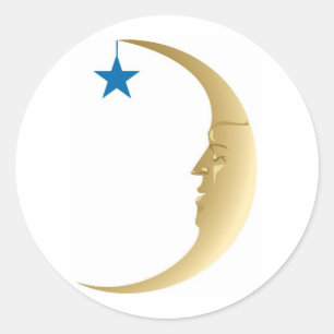 Sleepy Moon met Blue Star Ronde Sticker