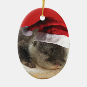 Sleepy Otter Santa Claus Keramisch Ornament