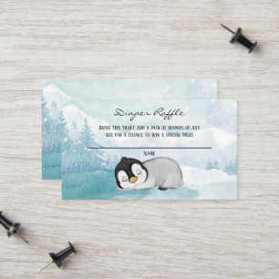 Sleepy Penguin Baby shower Luier Raffle Tickets Contactkaartje