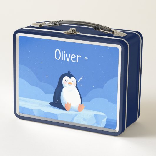 Sleepy Penguin, Boys, Personalized Blue  (Voorkant)