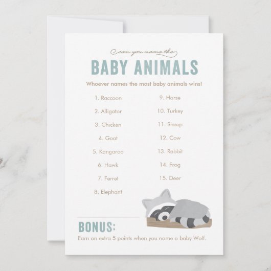 Sleepy Raccoon Baby Animals Game Board (Voorkant)