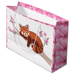 "Sleepy Red Panda" Cherry Blossom Large Gift Bag Groot Cadeauzakje