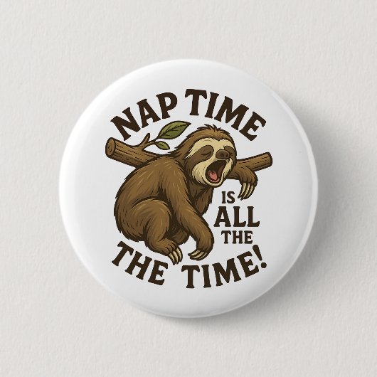 Sleepy Sloth Funny Ronde Button 5,7 Cm (Voorkant)