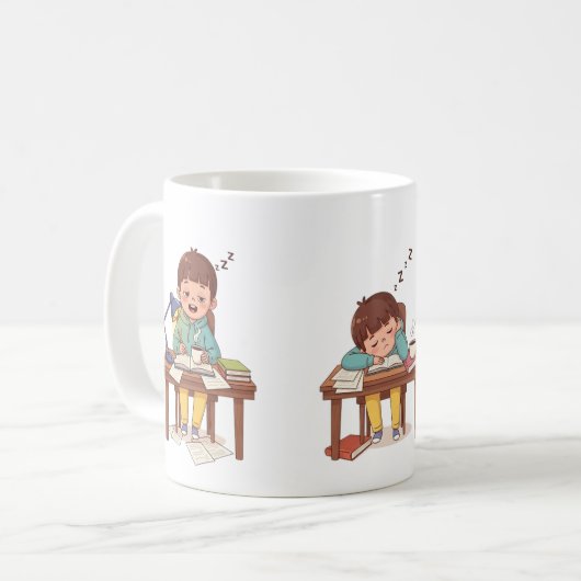 Sleepy Studying Child Mug – Children’s Day Mug Koffiemok (Voorkant links)