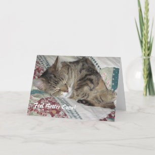 Sleepy Tabby Cat Get Well Greeting Kaart