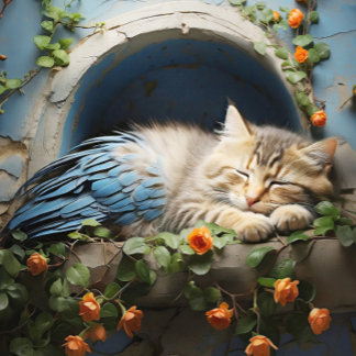 Sleepy Tan Tabby Half Kitten Half Bird Legpuzzel