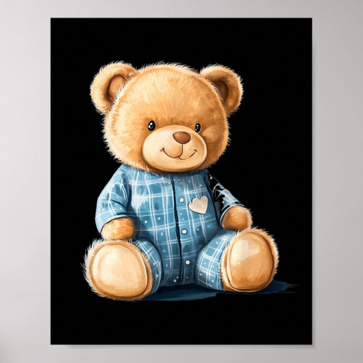 Sleepy Teddy Bear In Cute Pajama Outfit Poster (Voorkant)