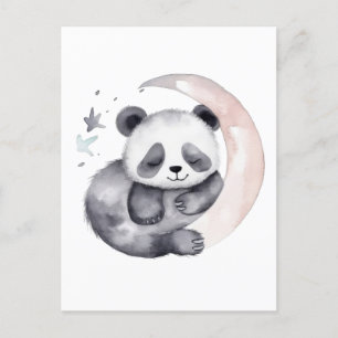 Sleepy Waterverf Moon Baby Panda Beer Briefkaart