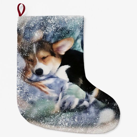 Sleepy Welsh Corgi Puppy Grote Kerstsok (Voorkant)
