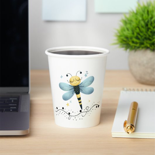 Sleepy Whimsical Dragonfly Paper Cup Papieren Bekers (Insitu)