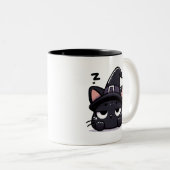 Sleepy Witch Cat Head | Halloween Mug Two-Sided Co (Devant droit)