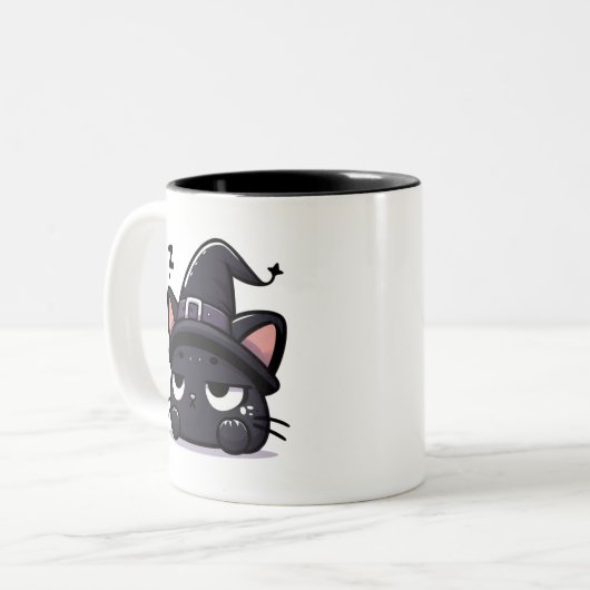 Sleepy Witch Cat Head | Halloween Mug Two-Sided Co (Devant gauche)