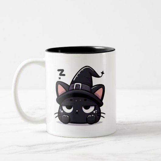 Sleepy Witch Cat Head | Halloween Mug Two-Sided Co (Gauche)