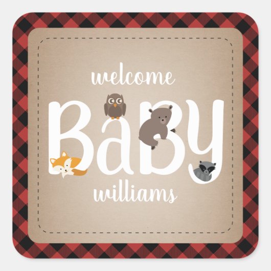 Sleepy Woodland Animals Plaid Sticker (Voorkant)