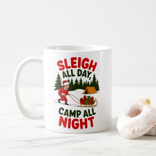 Sleigh All Day Camp All Night Christmas Design Koffiemok (Met donut)