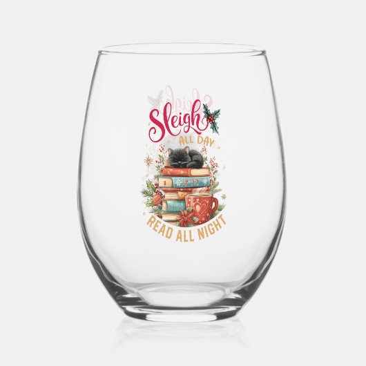 Sleigh All Day Read All Night Wijnglas Zonder Voet (Achterkant)