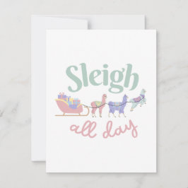 Sleigh All Day | Schattige Pastelkleurige Llama's Feestdagenkaart