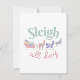 Sleigh All Day | Schattige Pastelkleurige Llama's Feestdagenkaart