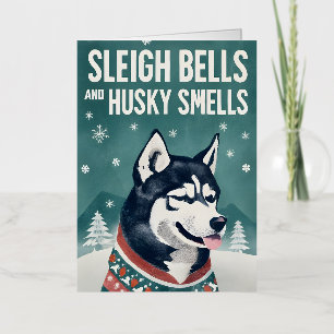 Sleigh Bells en Husky Smells Husky Christmas Folie Feestdagenkaart
