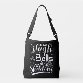 Sleigh bells & skeletons dancing funny christmas crossbody tas