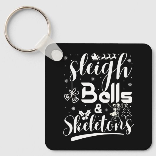 Sleigh bells & skeletons dancing funny christmas sleutelhanger (Voorkant)