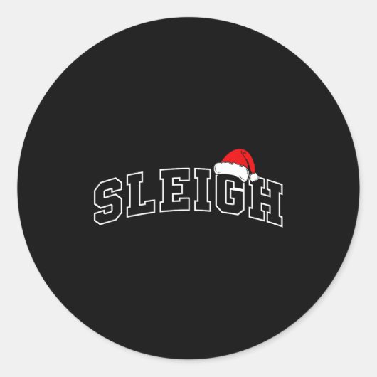 Sleigh Christmas Varsity Minimal Text Santa Hat Fa Ronde Sticker (Voorkant)
