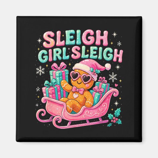 Sleigh Girl Cute Gingerbread Christmas Art Magneet (Voorkant)