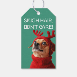 Sleigh Hair, maakt niet uit! - Feestelijke Dog Gif Cadeaulabel