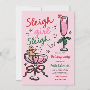Sleigh Meisje Sleigh Grappig Kerstfeest Cocktail P Kaart